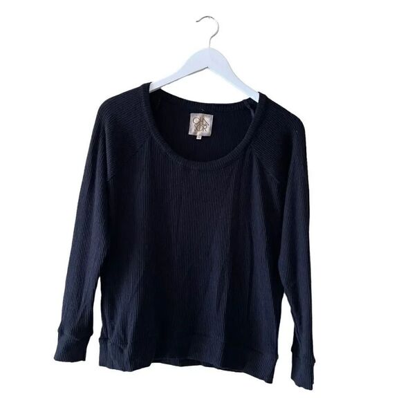 Chaser Revolve Jet Black SCOOP NECK RAGLAN RIB PULLOVER Long Sleeves SZ M - Picture 3 of 11